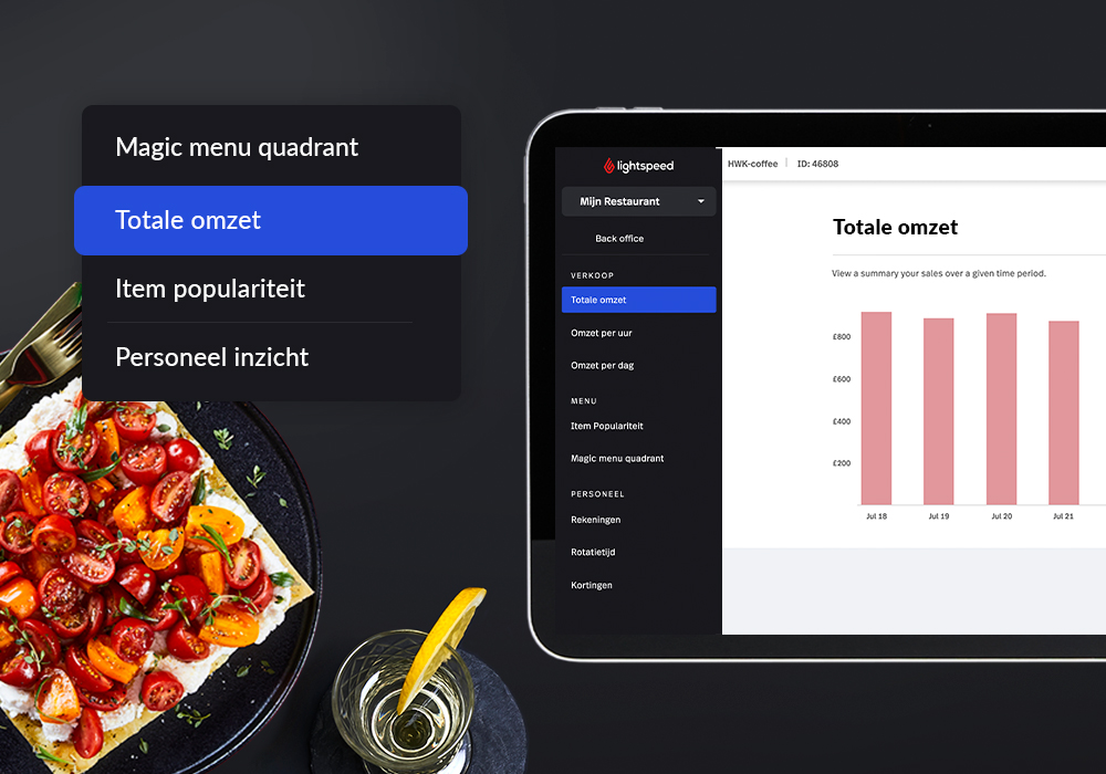 iPad met Advanced Insights overzicht, en gerecht